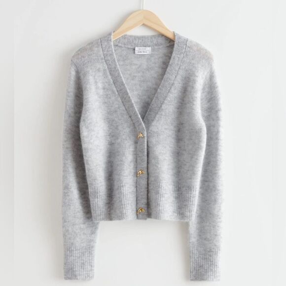 & Other Stories Gray V-Neck Dolphin Button Wool Blend Knit Cardigan. Small. NWOT - Picture 1 of 13